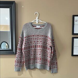 Gray and Red Patterned Sweater